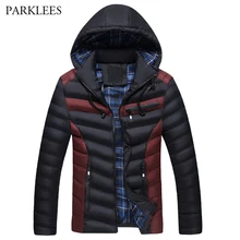 Новая зимняя мужская куртка в стиле пэчворк, модная теплая пуховая парка с хлопковой подкладкой, мужская повседневная приталенная верхняя одежда Doudoune Homme Hiver