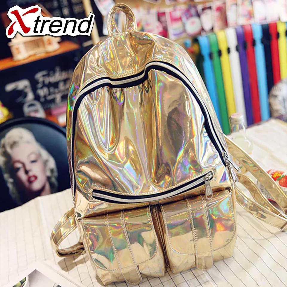 Buy Fashion girls silver school backpack hologram