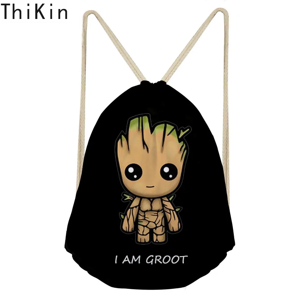 THIKIN черный рюкзак с рисунком из мультфильма I Am Groot для мальчиков крутая школьная сумка детские дорожные рюкзаки маленький рюкзак для хранения