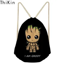 THIKIN Black Cartoon I Am Groot Drawstring Backpack for Boys Cool School Bag Kids Travel Backpacks Small Storage Small Rucksack