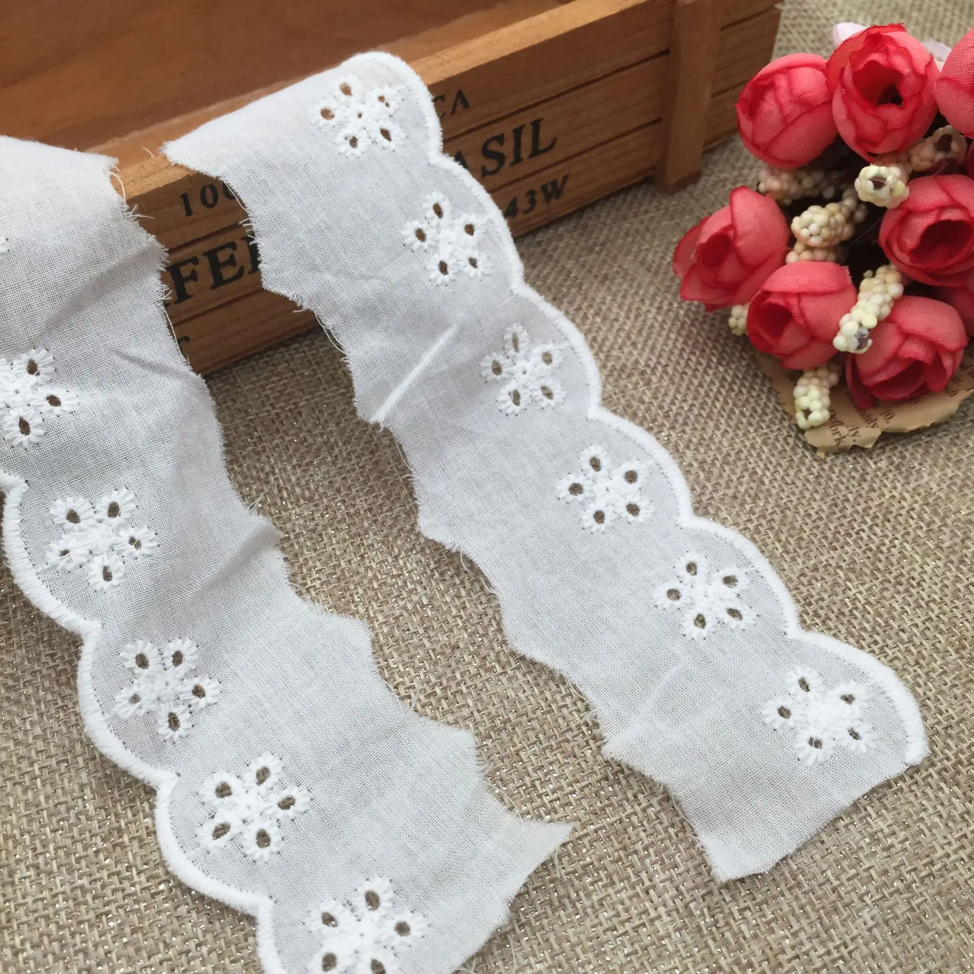 

width 4.2cm National style vintage white cotton embroidery flower lace DIY hanfu kimono doll cloth Handmade accessories