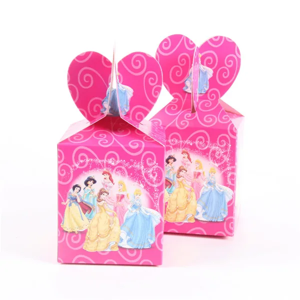 6pcs candy box Тема принцесс для детского дня рождения вечерние украшения пластины чашки соломенные салфетки грабить мешки одноразовой посуды вечерние поставки - Цвет: 6pcs candy box