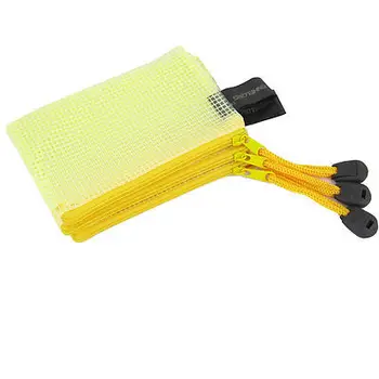 

3 Pcs Office Yellow Zippered B8 Paper Document Files Holder Bags w Strap