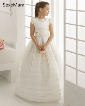 

Flower Girl Dress For Wedding White Ivory First Communion Dresses Pageant Gown Girls Birthday Party Formal Wear Custom Made Size