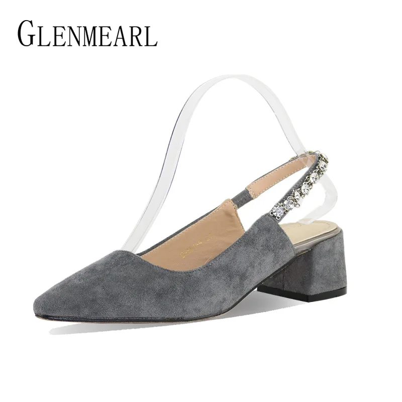 Prix Femmes Pompes Talons Chaussures Femme Cristal Eleganet Épais Talon Parti Pompes Femelle Noir Printemps Bout Pointu Slingbacks Chaussures WeddingCE