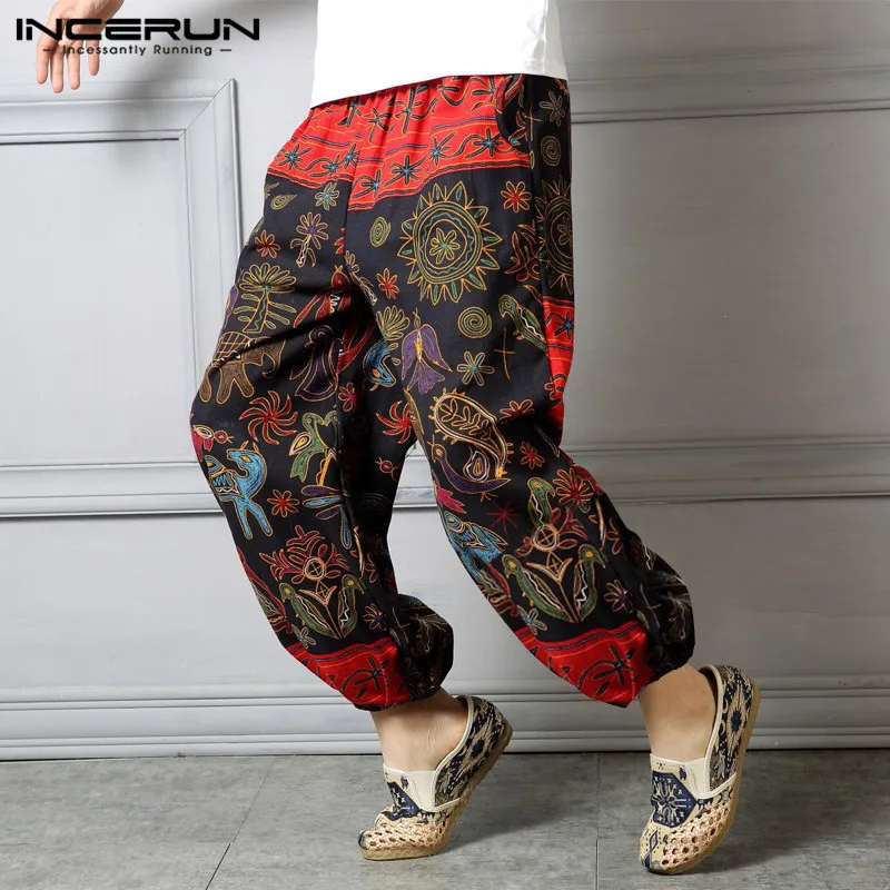 

Inrerun Pants Printed Hip-hop 2020 Cotton China Ethnic Print Loose New Elastic Waist Pants Men's Jogging Pantalon Hombre 5XL