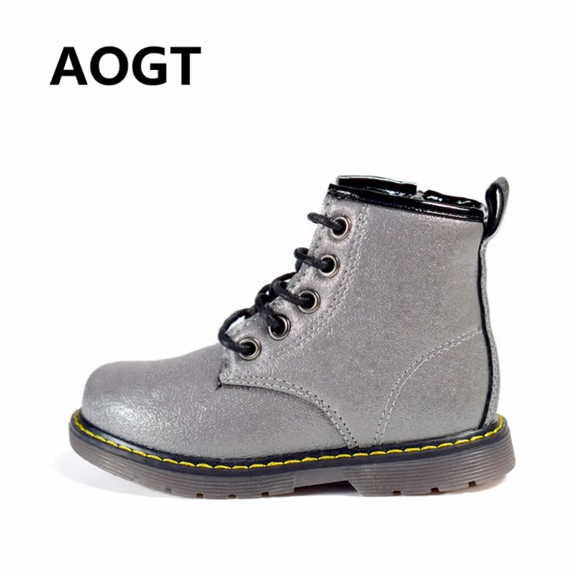 Price AOGT Children Boots PU Leather Waterproof Martin Boots Autumn Winter Fashion Kids Baby Boots Brand Girls Boys Shoes Rubber Boots