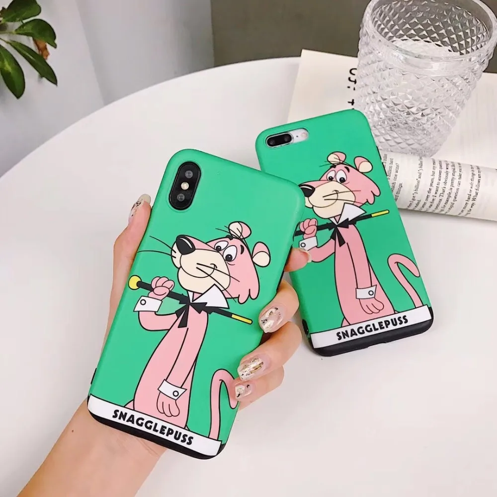 BINYEAE Interesting Pink Tiger Phone Case For iPhone 6 6s 6plus 7 8 7plus 8plus X Cute Green Pattern Soft TPU Back Cover |