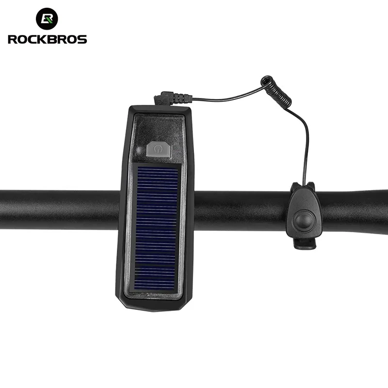 Best Rockbros Bicycle Light IPX4 Waterproof Bicycle Headlights 2000 mAh USB Solar Charging Bike Light Bike Bell 120 dB Smart Switch 6
