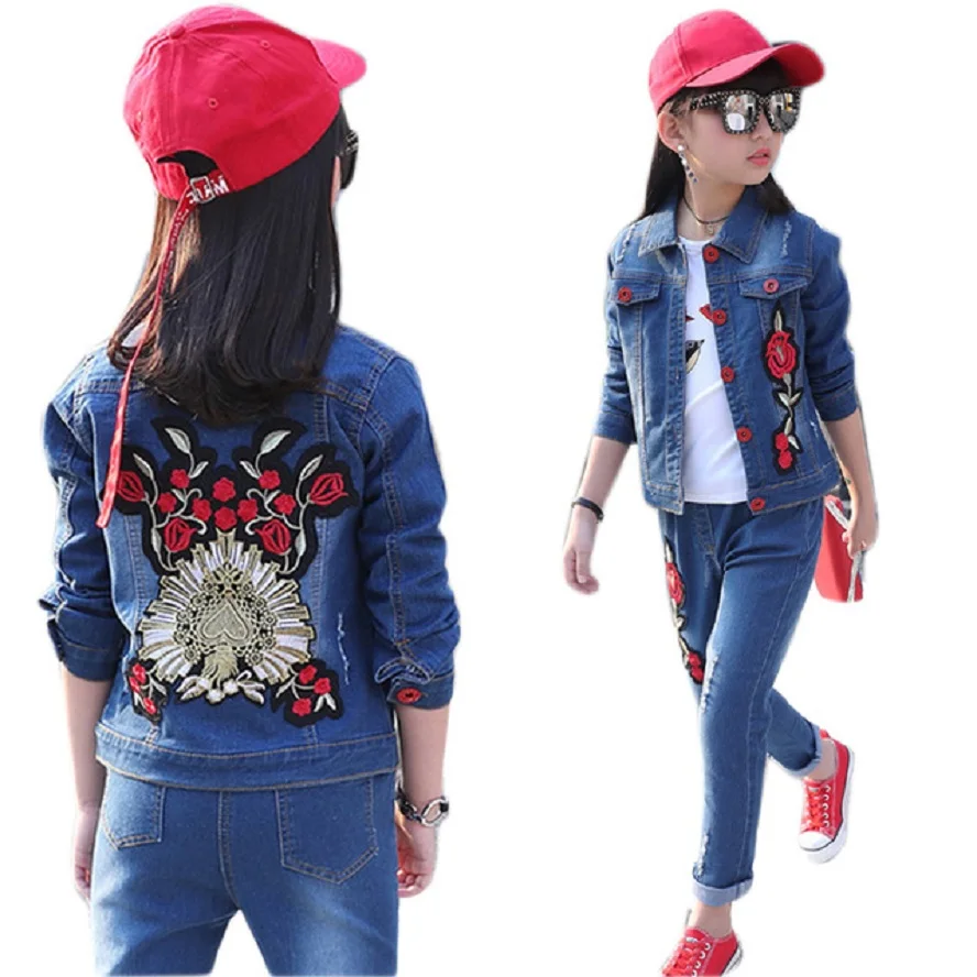 

Children Clothing Set for Boys Girls Outfits Denim Jacket + Jeans 2pcs Spring Autumn Costume Teenage Kids Suit for 4-14 Years