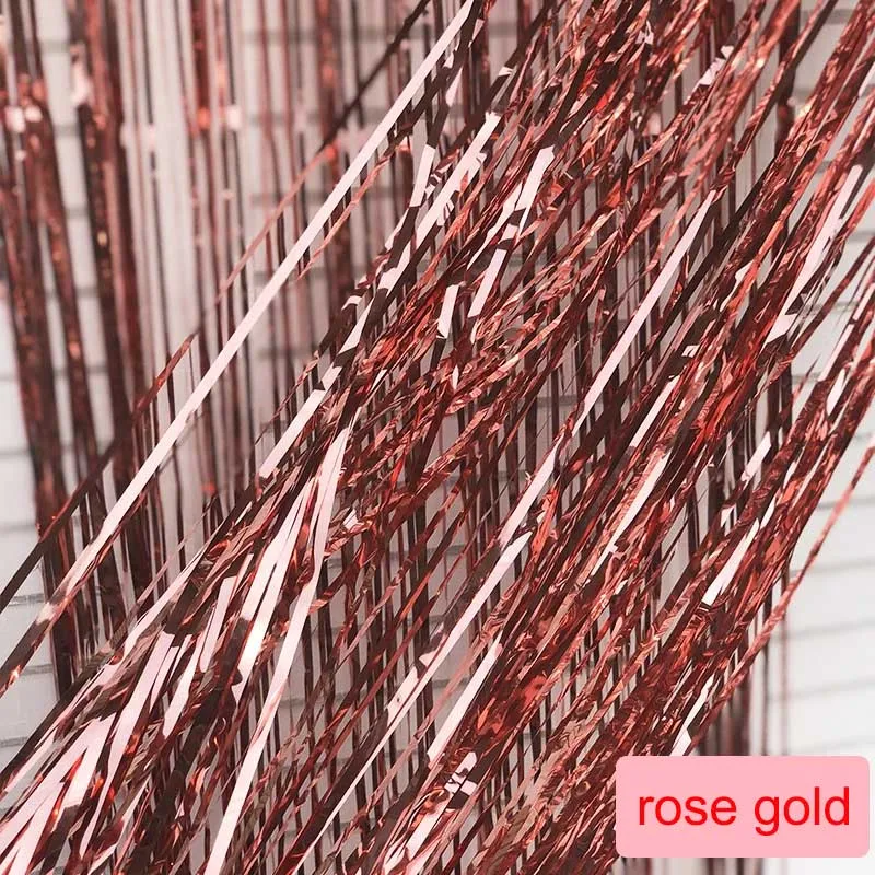 2 м день рождения занавес украшения золотые неоновые стикеры металлическая бахрома из фольги занавес Свадебная фотокабина фон - Цвет: rose gold