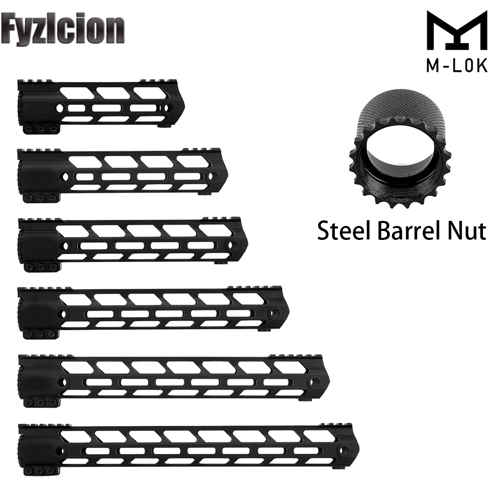 

13.5" 15" Tactical AR15 Free Float M-LOK Keymod Handguard Picatinny Rail Ultra lightweight Slim Style Steel Barrel Nut Mount
