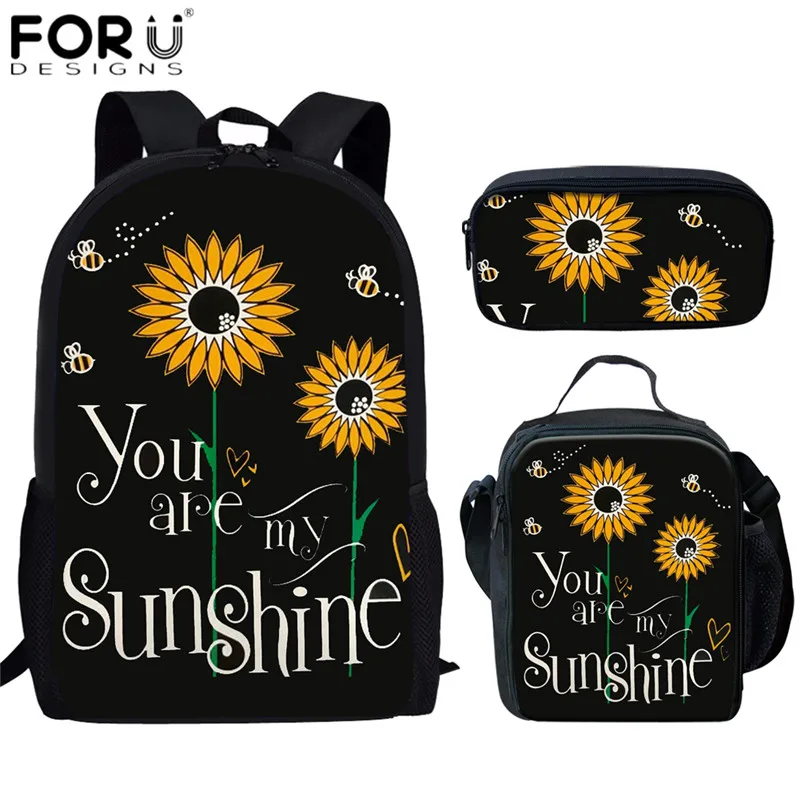 FORUDESIGNS/You are my Sunshine дизайн школьные сумки с принтом в виде подсолнухов 3 шт./компл. школьные сумки для детей девочки книжная сумка для отдыха сумки - Цвет: HXA607CGK