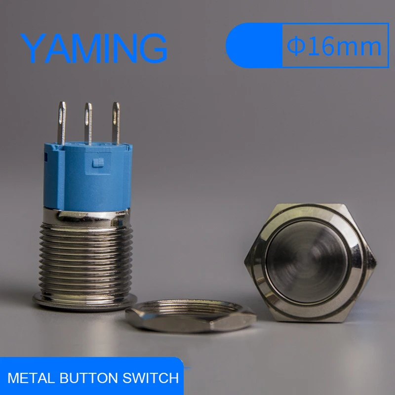 

16mm Latching/Momentary Flat/High Round Push Button on off Switch 3 pins terminal press Metal control electrical interuptor V014
