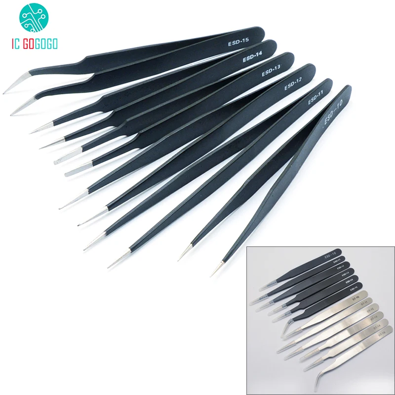 

Anti-static Tweezers Stainless Steel Tweezers Electronic Tweezer Pointed/Flat/Round Head Soldering Set Repair Tools Handmade Kit