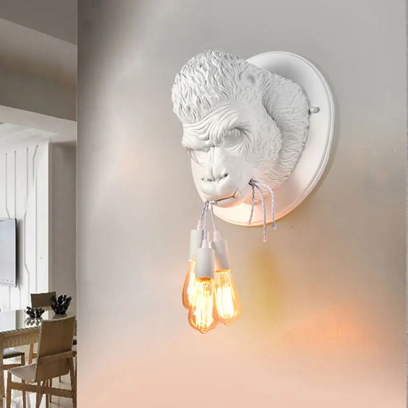Nordic Resin Gorilla Wall Lamp Retro Modern Led Wall Sconce Home Loft Bedroom Bedside Home Decor Light Fixtures Luminaire led wall lamp wall light