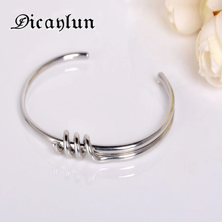 

DICAYLUN Spiral Bracelet Cuff C Open Bangles Silver Women Stainless Steel Jewelry Accessories For Women Screw Shape Charms 2018