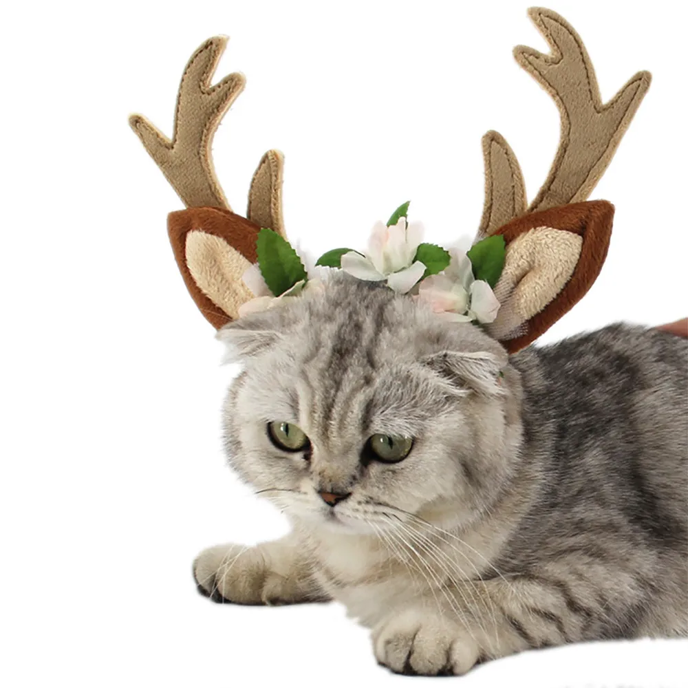 Transer Рождество Лось цветок коричневый оголовье Pet товары для собак кошек Регулируемая шляпа косплэй подарок вечерние 18 Dec31