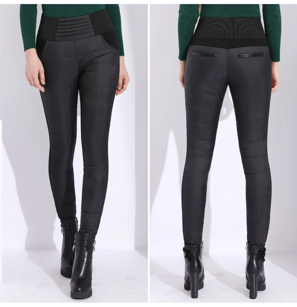 Женские теплые брюки с эластичной резинкой на талии для зимы, плотные женские брюки, зимние брюки больших размеров на утином пуху, женские тонкие ветрозащитные штаны