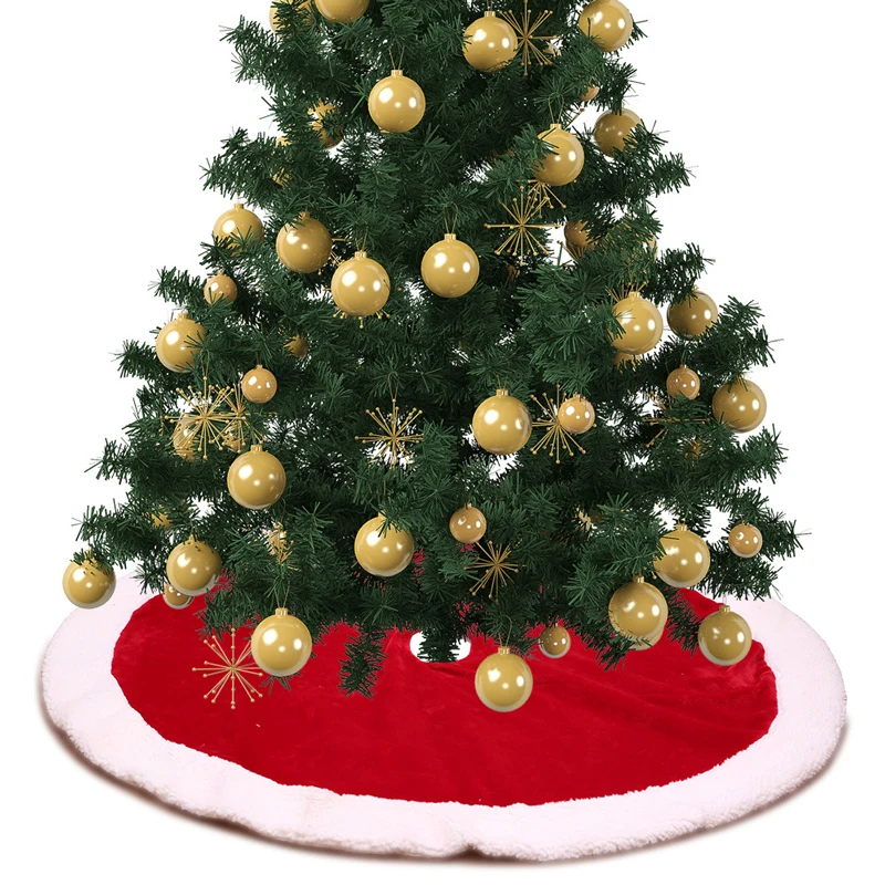 

Navidad 1pc Red Plush Christmas Tree Fur Carpet Merry Christmas Decorations for Home Natal Tree Skirts New Year Decoration 122cm