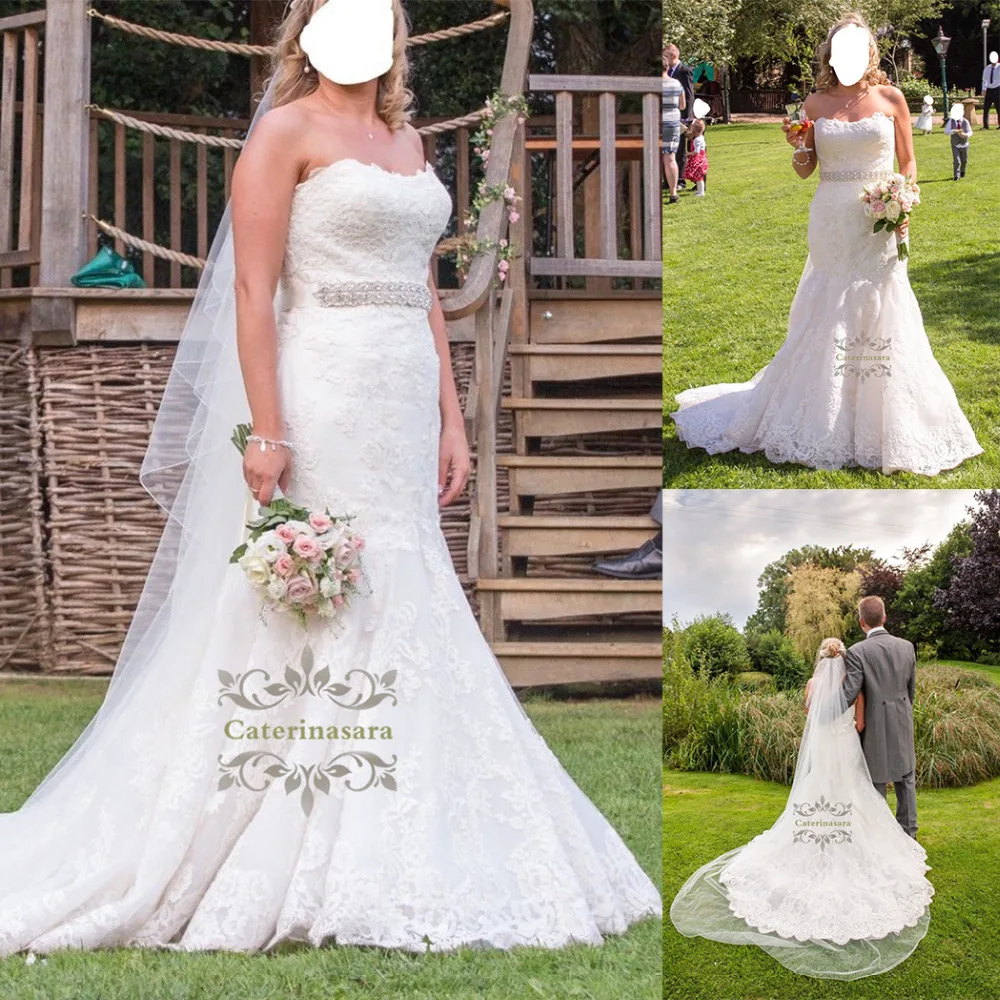 Mermaid/Trompet Trouwjurken Sweetheart Hals Kathedraal Trein Lace Bride Fit en Flare Rok Kristallen Taille Band Mermaid/Trompet Trouwjurken Sweetheart Hals Kathedraal Trein Lace Bride Fit en Flare Rok Kristallen Taille Band