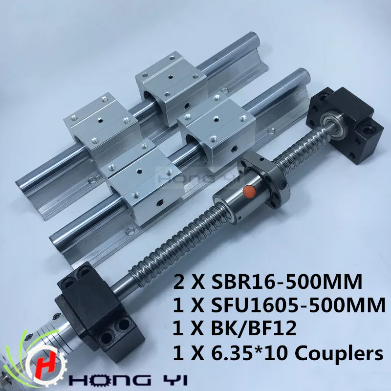 

2 X SBR16 Linear Guides L 500MM & 1pcs ballscrew RM1605 - 500MM & 1pcs BK12 BF12 & 1pcs Couplers 6.35 * 10 &1pcs SFU1605 nut