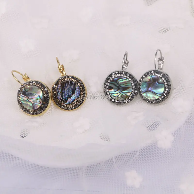 

5pairs Fashion Gold / Dark Silver color Abalone Shell Earrings, Crystal Paved Rainbow Shell Dangle Earrings