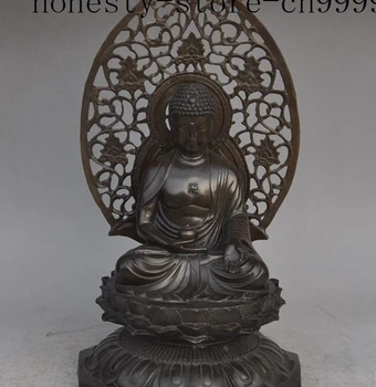 

14" chinese buddhism temple seat lotus bronze sakyamuni Tathagata buddha statue