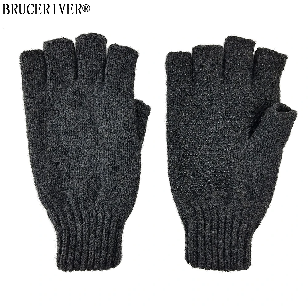 

Bruceriver Men's Wool knitted Fingerless Ragg Gloves with Thinsulate Lining