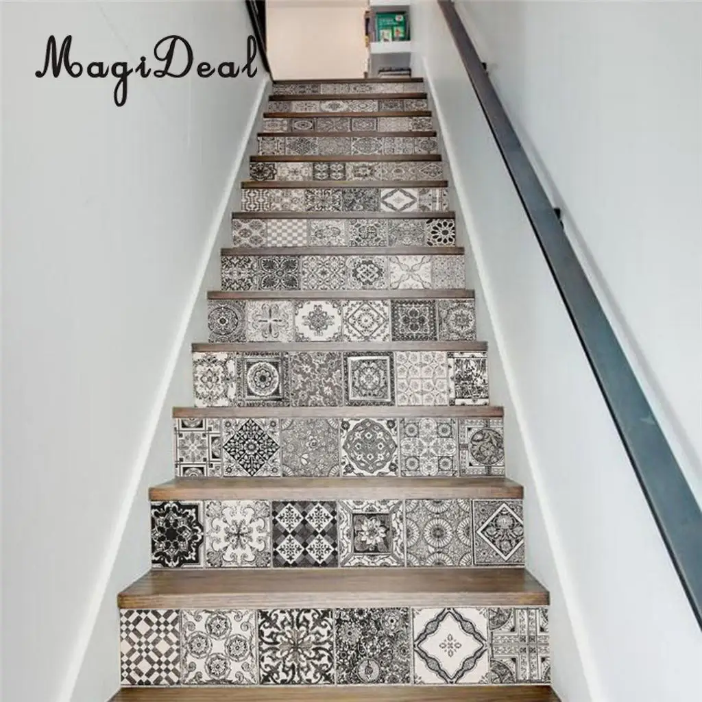 13Pcs 3D DIY Tile Stairs Stickers Removable Waterproof Wallpaper Stickers Self-adhesive Stair Riser for Stairway or Home Decor