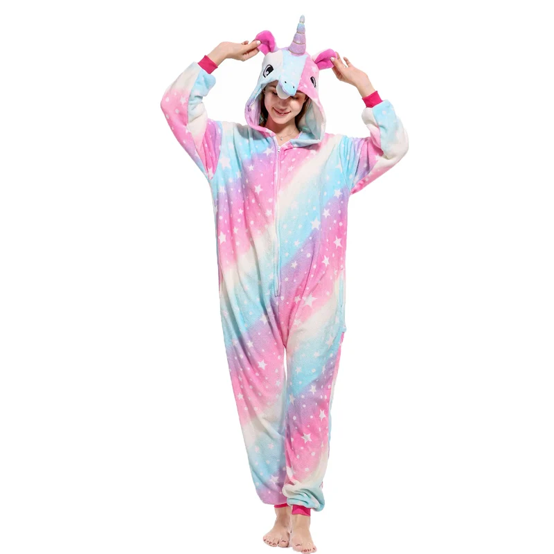 

New Flannel Cartoon Pegasus Cosplay Onesies Winter Soft Women Men Animal Starry Pegasus Unicorn Pajamas Adults Hooded Sleepwear