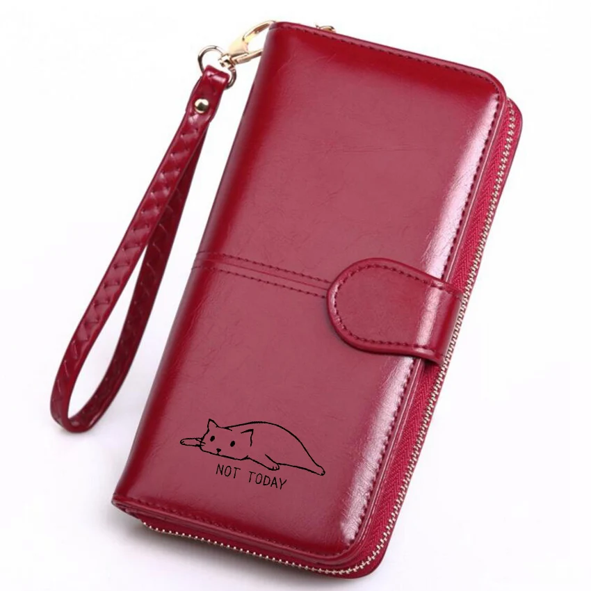 

NOT TODAY cute cat Ceative Wallet Female Clutch Coin Purse High-capacity Multi Card wallet Zip Hasp Long Wallet ladies Purse