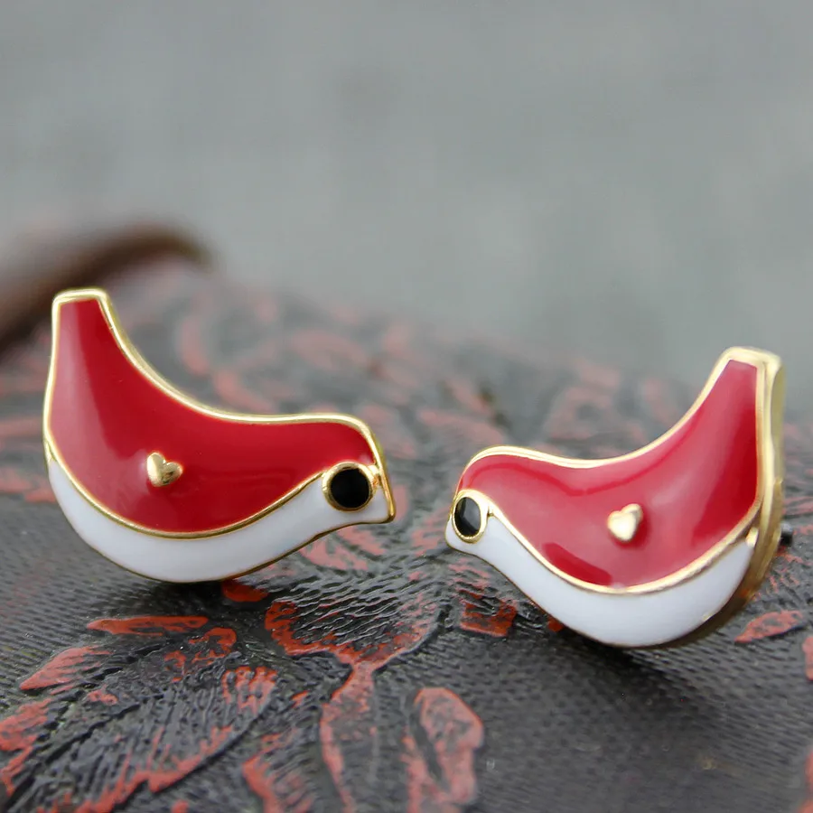 XQ XQ Free shipping 2015 New jewelry fashion BJ Red Bird Earrings Gifts for girls Lady gold earrings