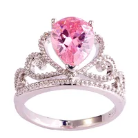 lingmei Wholesale New Design Fashion Popular Pink Sapphire Silver Ring Size 6 7 8 9 10 11 Sweet Women Jewelry Free Shipping