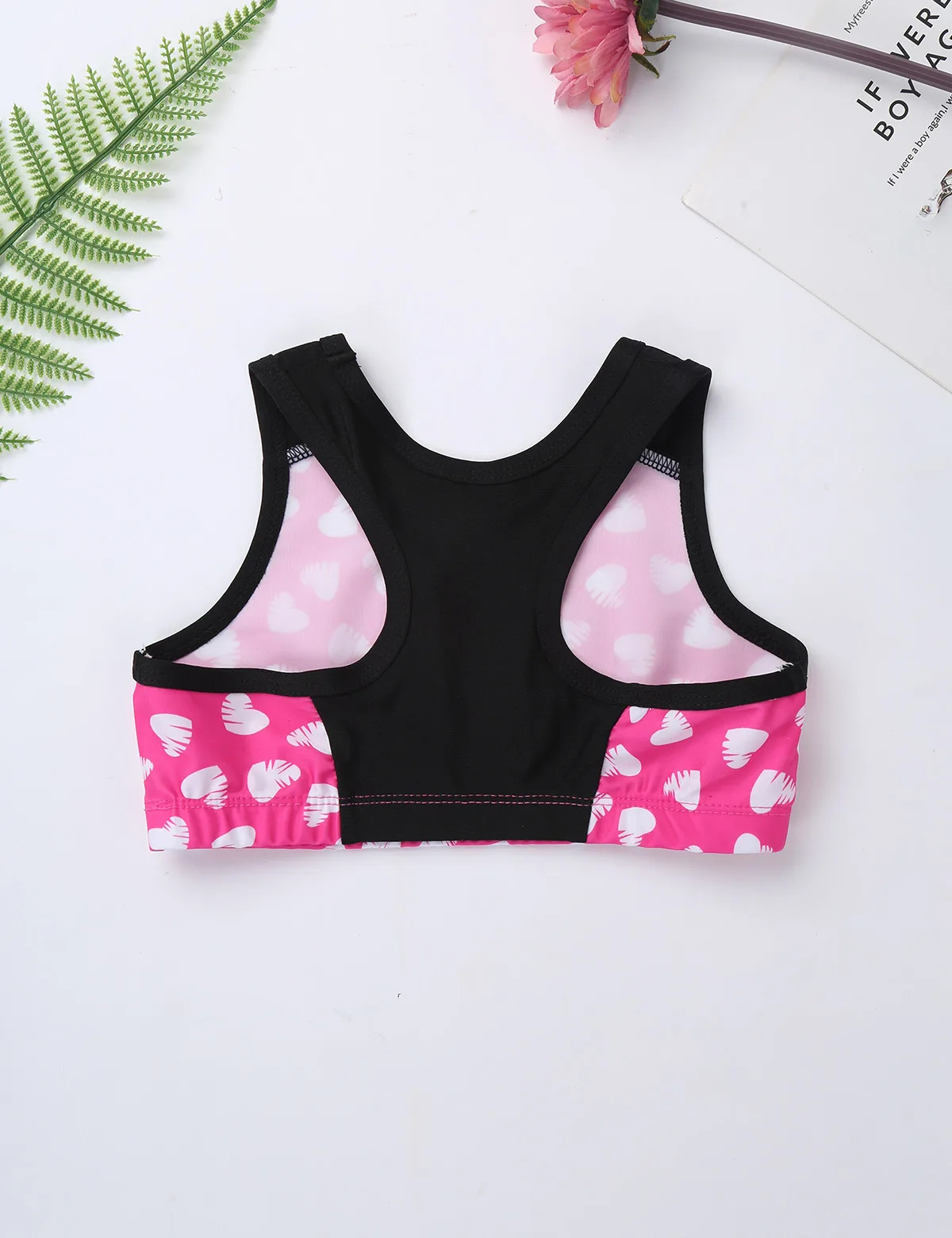 Kids Girls Gymnastics Leotards Dance Tanks Crop Top with Leggings Sweetheart Printed Color Block Sleeveless Racer Back Dancewear