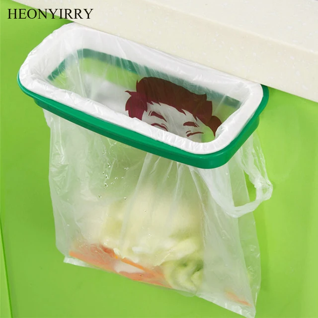 Special Offers 1PC Cupboard Door Back Trash Rack Storage Garbage Bag Holder Hanging Creative Kitchen Cabinet Hanging Trash Rack Convenient