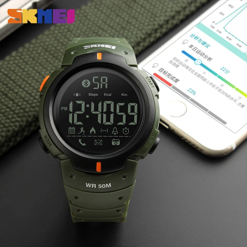 

Bluetooth Calorie Pedometer Smart Watch SKMEI 1301 for Men LED Water Shock Proof Clocks Multifunction Electronic Digital Watches