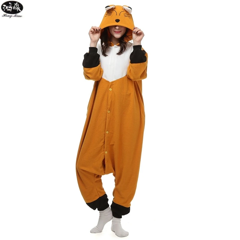Polar Fleece Cartoon Cute Fox Animals Siamese Pyjamas Winter Adult Unisex Onesie Pajama Sets Christmas Cosplay