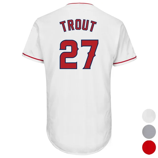 Mens Los Angeles 27 Mike Trout Baseball jersey (White Gray Red) Cool