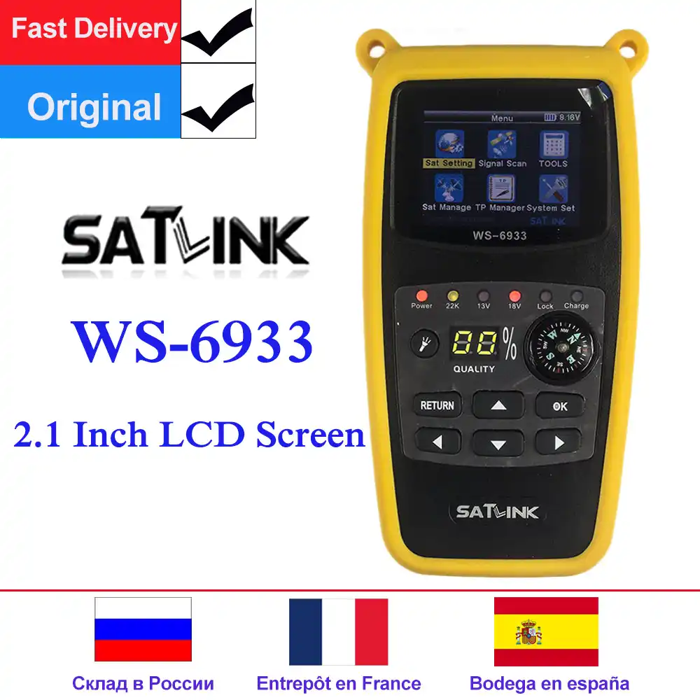 Оригинальный Satlink WS-6933 цифровой Satfinder DVB-S2 спутниковый Finder 2,1 дюймов ЖК-дисплей FTA C & KU Band WS 6933 WS6933 спутниковый измеритель - изображение