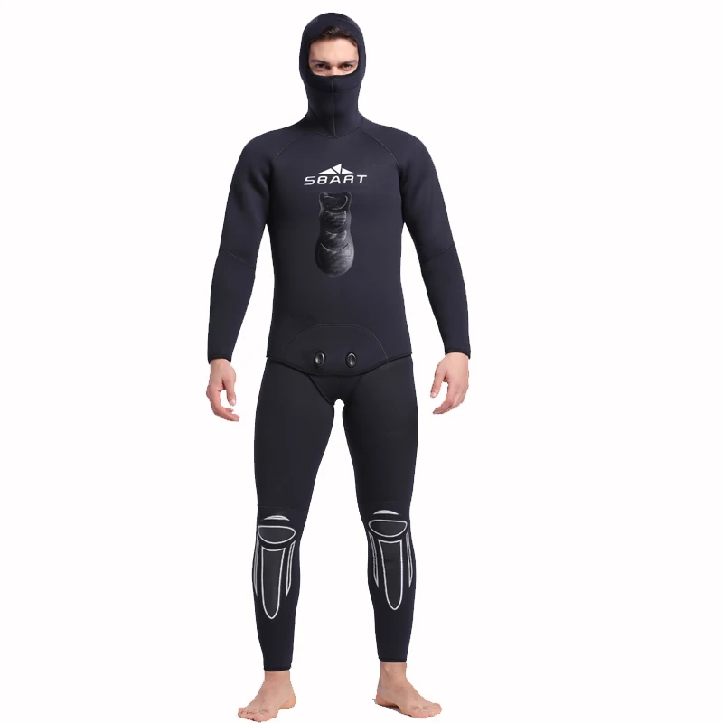 SBART мужской неопреновый гидрокостюм 3 мм, полностью сохраняет тепло, с капюшоном, двухсекционный костюм, купальник для подводного плавания, подводной охоты, подводного плавания, гидрокостюмы