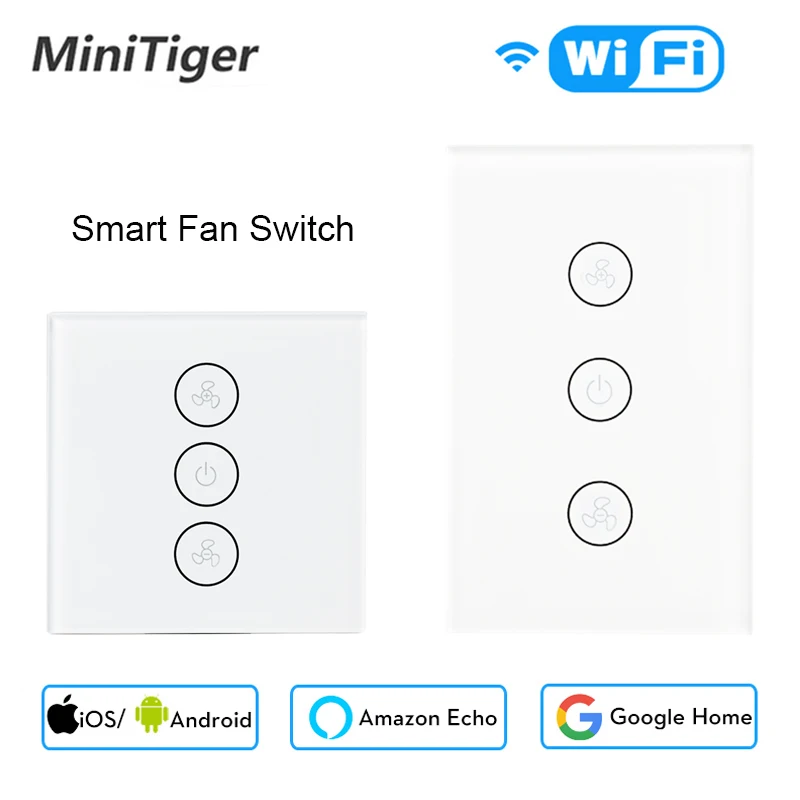 

EU/US Tuya Smart Life WiFi Smart Ceiling Fan Switch APP Remote Timer and Speed Control Compatible with Alexa and Google Home