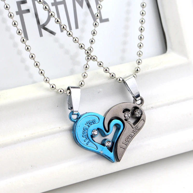 1 пара любовников подвески для женщин I Love You Двойное Сердце колье чокер Femme Perle Bijoux