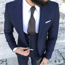 Новая мода Темно-синие Свадебный Мужской костюм 3 предмета в комплекте(куртка+ штаны+ жилет+ галстук-бабочка) Выпускной TERNO для жениха Masculino Trajes De Hombre Блейзер 71