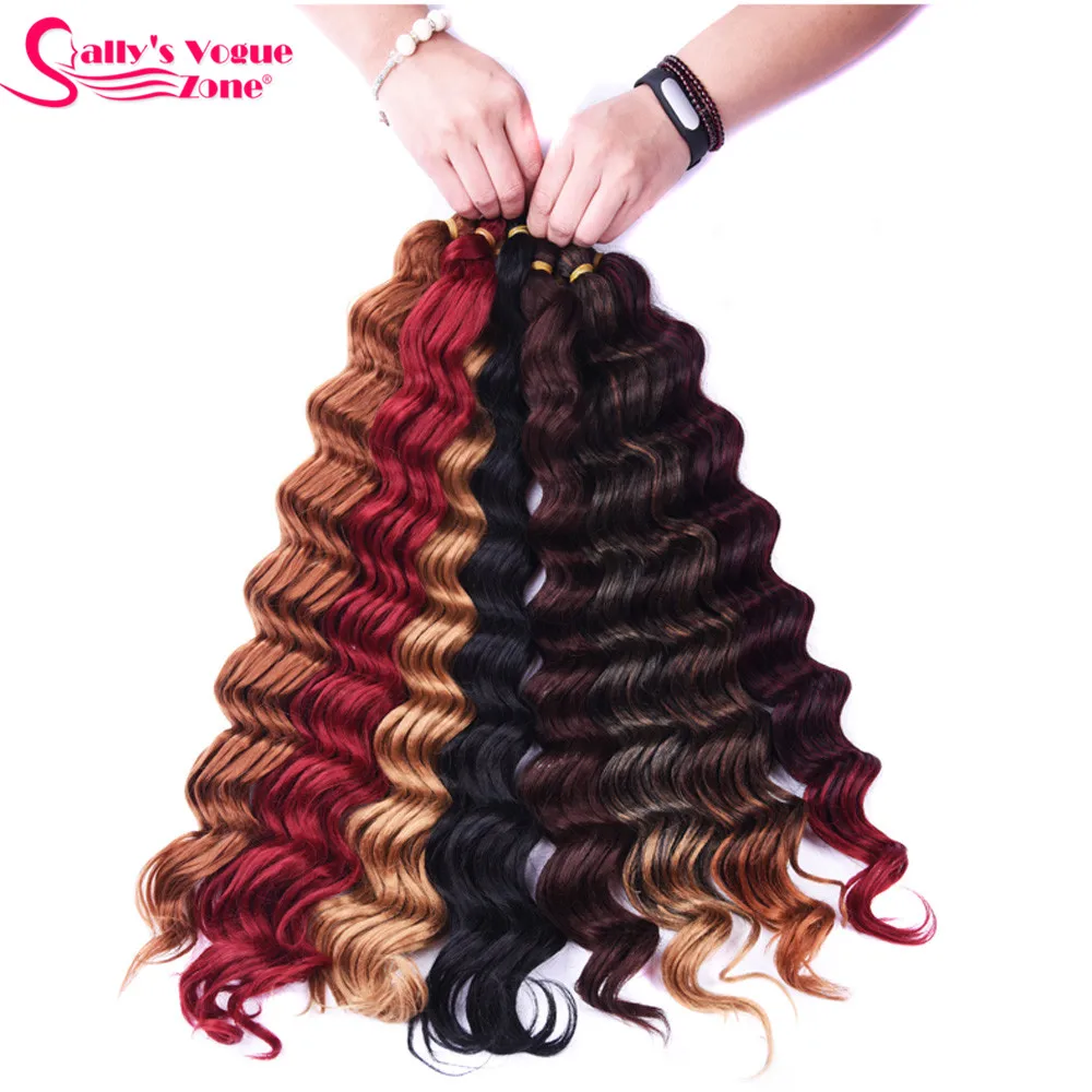Sallyhair High Temperature Synthetic Deep Wave Twist Crochet Braids Black Color Bulk Hair Extension  (1)