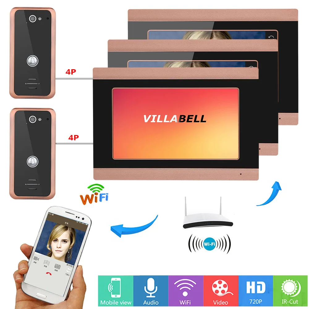 #*Cheap MAOTEWANG 7inch 3 Monitors Wired Wifi Video Door Phone Doorbell Intercom Entry System with 2X 1000TVL Wired Camera Night Vision