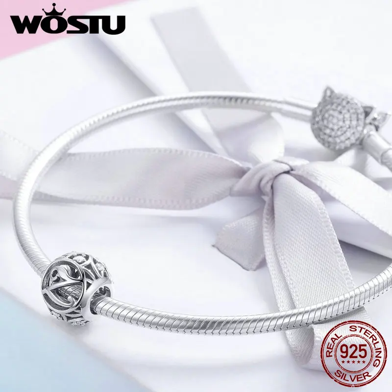 WOSTU,,, 925 пробы, серебро, сделай сам, имя, бусина буква, подвески, подходят к оригинальному браслету, ожерелье, модное ювелирное изделие, DXC738