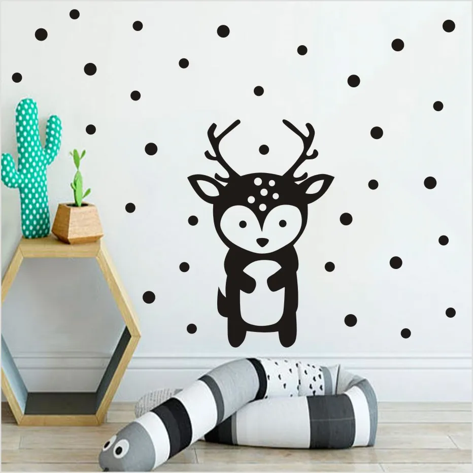 Nordic Style Deer Stickers Cute Animal on the wall Small Round Polka Dot Decals Kids Nursery Room Decoration Art DIY Home Mural