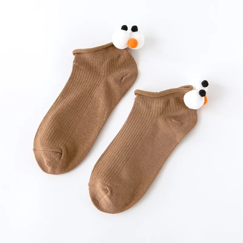 Модные Мультяшные короткие носки женские милые забавные Женские повседневные хлопковые 3D лодыжки тонкие летние skarpety Симпсоны beagle низкие носки - Цвет: Brown