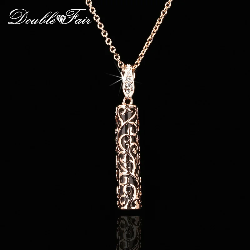 

Double Fair Plant Pattern Wrapped Black Semi-precious Stone Retro Necklaces &Pendants Rose Gold Color Jewelry For Women DFN338